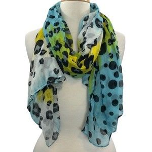 Blue Green Yellow Leopard Print Lightweight Wide Wrap Scarf